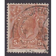 Australian  King George V  5d Brown   Wmk  C of A  2nd State Plate Variety 3L5..